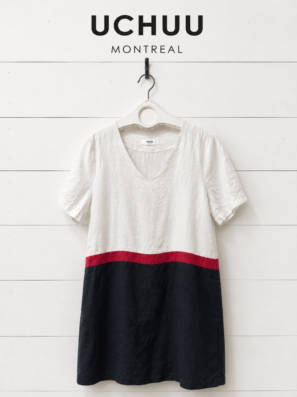 UCHUU Montréal 100% Linen Color Block Dress Size M